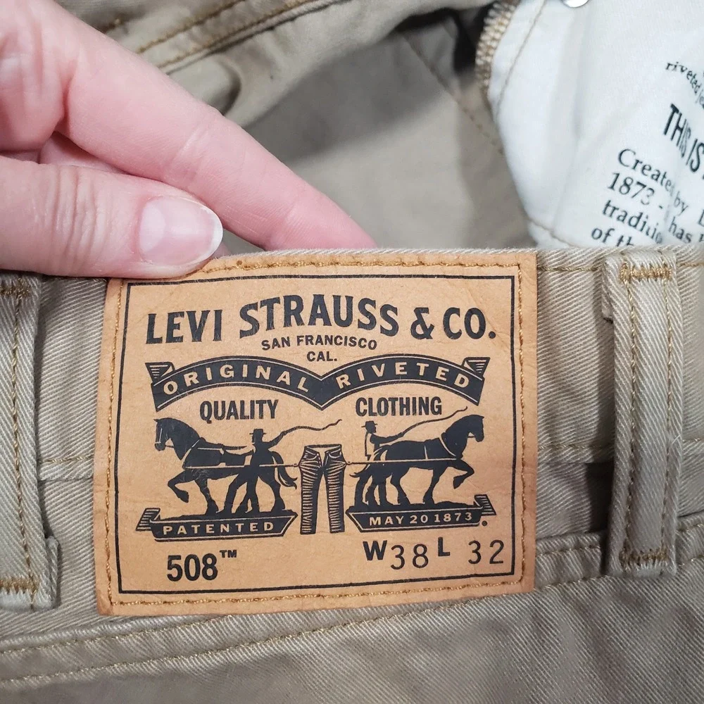 Levi's 508 Regular Taper Pants Mens 38x32 Tan Khaki Twill Chino Jeans